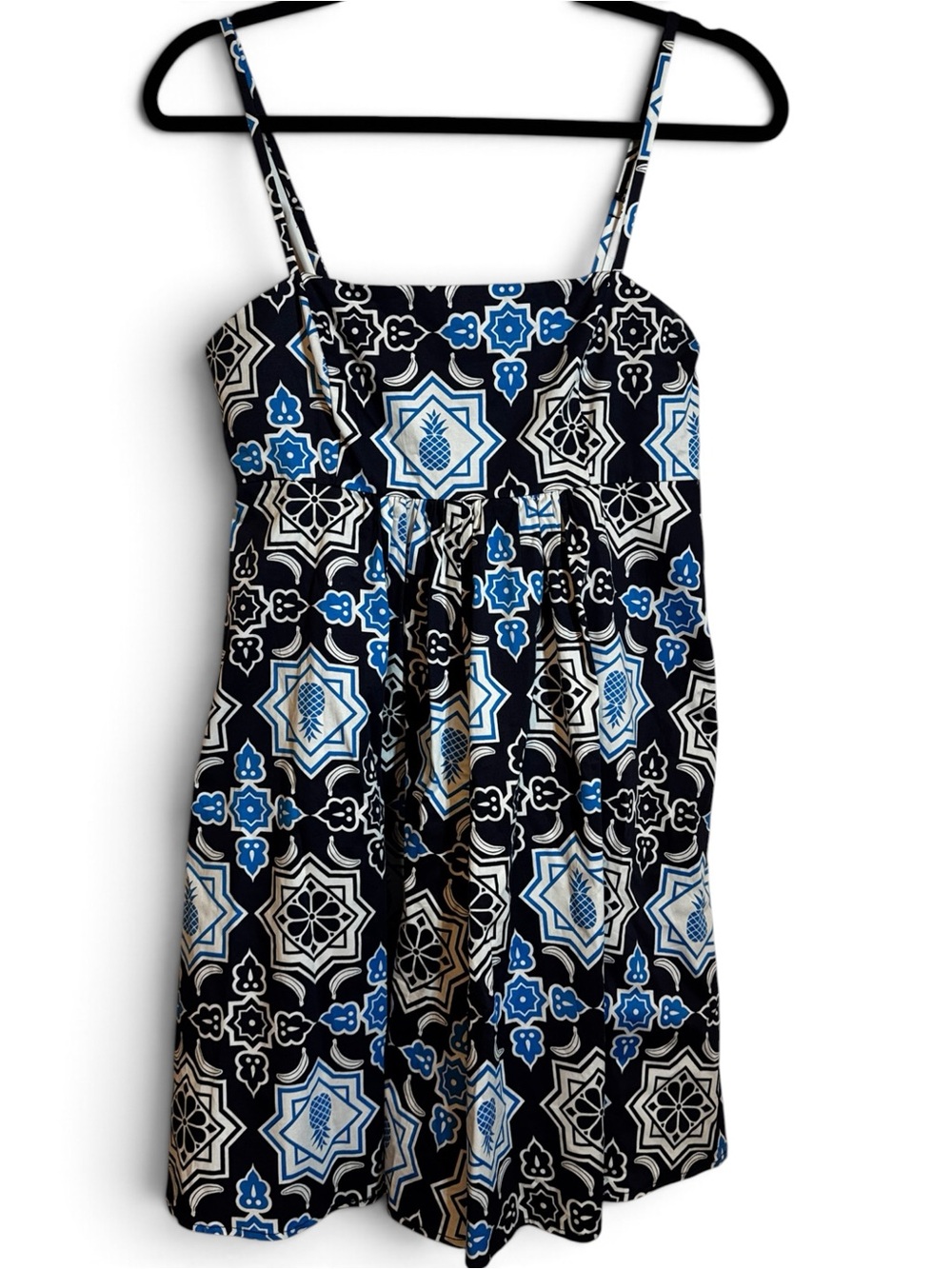 Hutch Anthropologie Dress Womens XS Navy Blue Pineapple Geometric Sundress